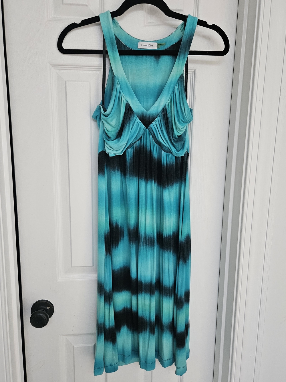 Calvin Klein Teal & Black Ombre Tie-Dye Dress